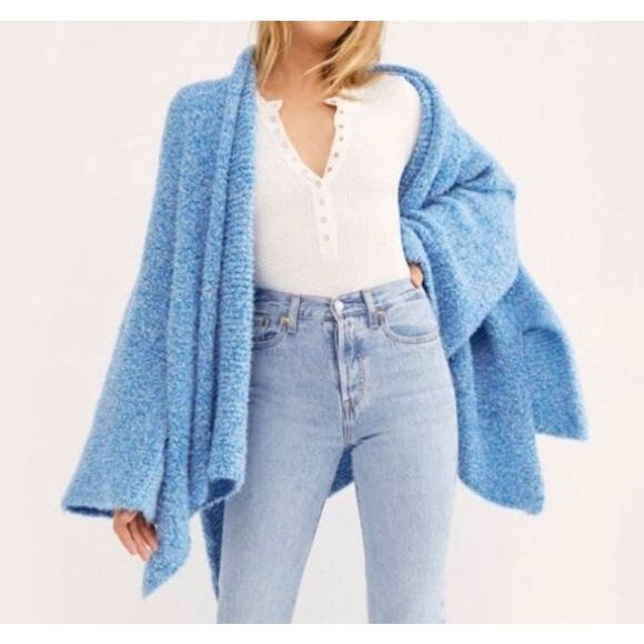 Free People blue BFF knit open-front fuzzy cardigan sweater size XS NWT - Picture 1 of 10